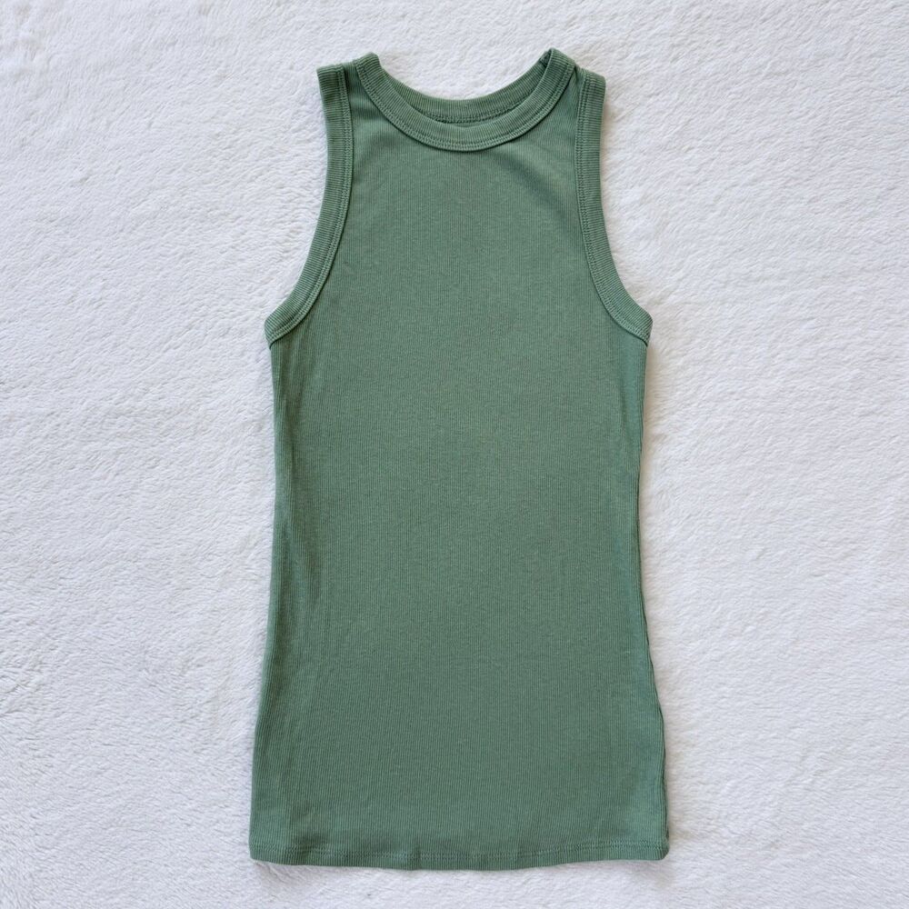 A New Day Ribbed Tank Top High Neck Sleeveless XS Green